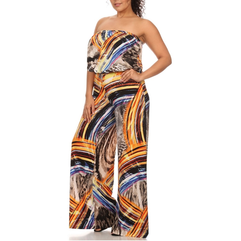 SALE !!! Plus Leopard Strapless Wide Leg Jumpsuit - Picture 3 of 6